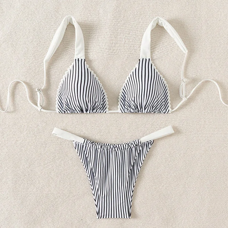 مثير أبيض أسود مخطط البيكينيات مجموعات قطعتين التعادل عارية الذراعين ثونغ ملابس السباحة المايوه ملابس الشاطئ Biquini Tankini
