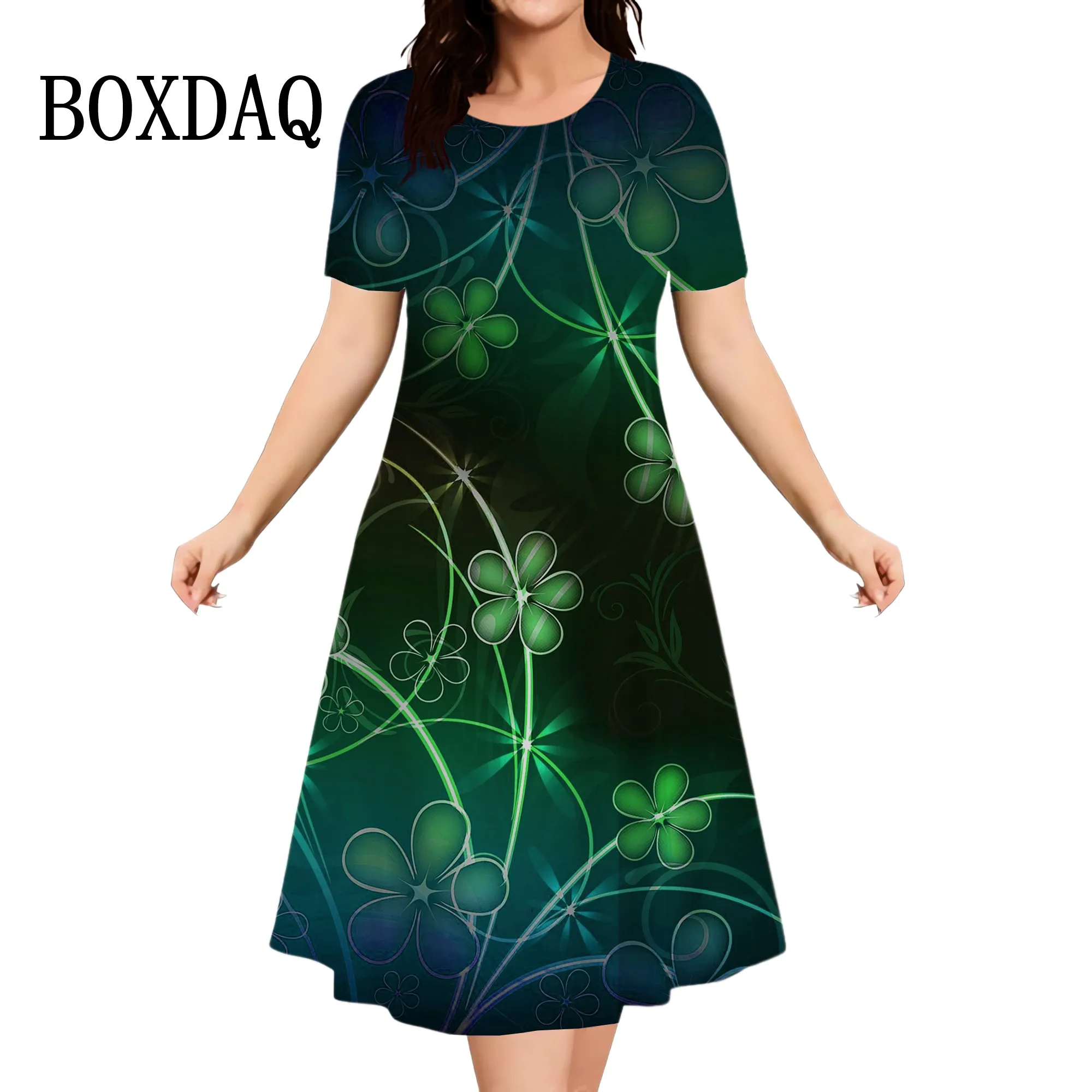 Summer Elegant Ladies New Dresses Fashion Street Round Neck Short Sleeve Dress Women Casual 3D Print Loose Plus Size Female 2024