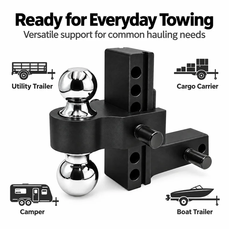 Adjustable Trailer Hitch Ball Mount, Heavy-Duty Dual Ball Receiver with Multiple Height Positions for Truck, SUV, RV and Trailer