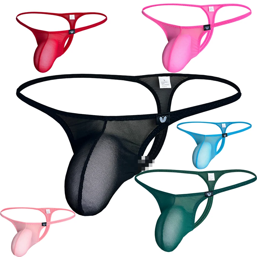 Mens sexy mesh transparent thongs underwear elastic sex gay men colors joy underwear