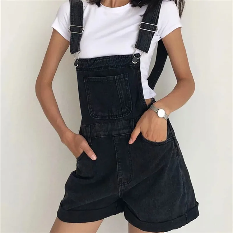 2024 Summer Korean Student Versatile Denim Backstrap Shorts Women Wide Leg Playsuits Loose Rolled Rompers Girl Jumpsuit Overalls