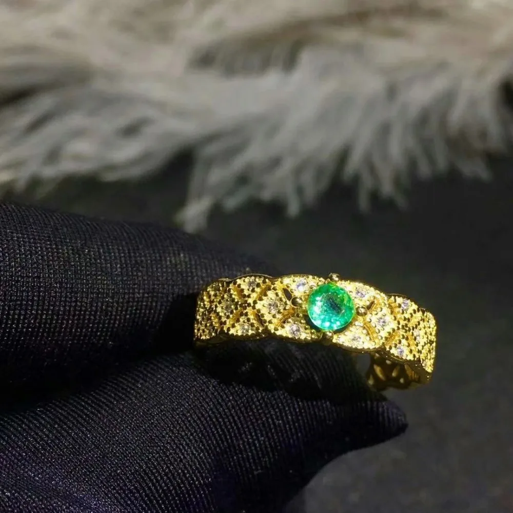 

925 Sterling Silver Natural Green Emerald Ring Vintage Jewelry Women Gift Anillos De Compromiso Para Mujer Oro 18 K