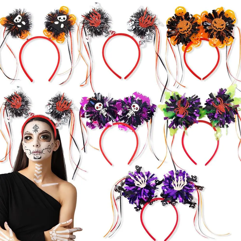 Funny Bat Halloween Hairbands Skull Stripe Tassel Halloween Hair Hoop Handicraft Pumpkin Bat Skeleton Headband Makeup Ball