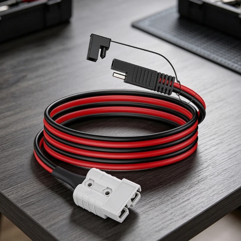SB50 to SAE Power Conversion Cable with Red and Black Cord, PVC Sheath, and Visible Polarity Marking for Battery Charging 896C