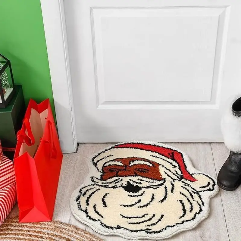 VIKAMA Christmas Santa Rug Vintage Santa Face Mat Cozy Floor Rug Entryway Bedroom Non Slip 2027 Christmas Home Decor