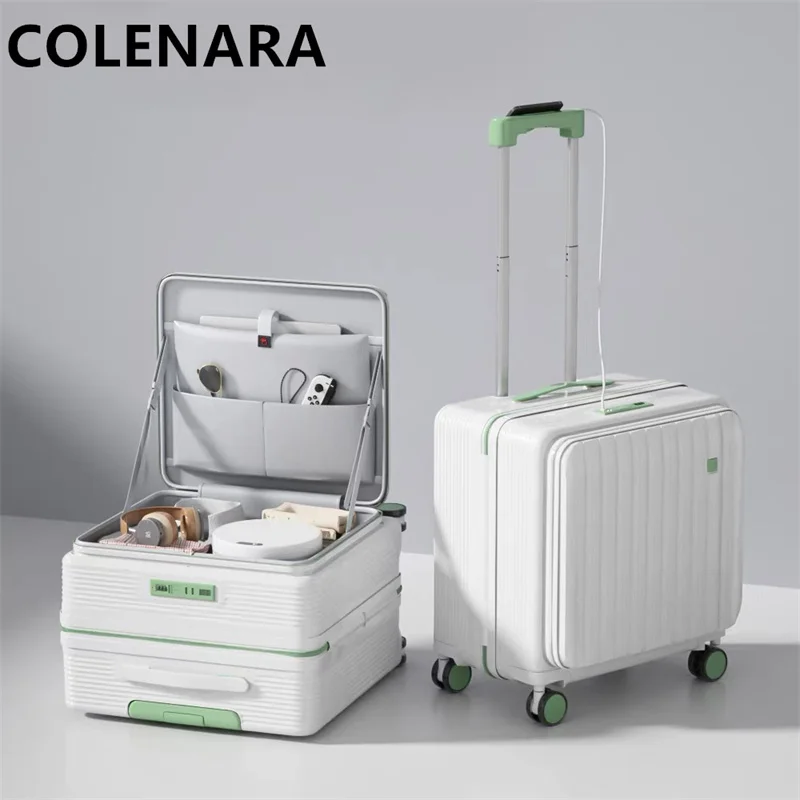 

COLENARA 18"20 Inch Front Opening Aluminum Frame Trolley Case Zipper Laptop Boarding Case ABS+PC Women's Cabin Luggage Bag