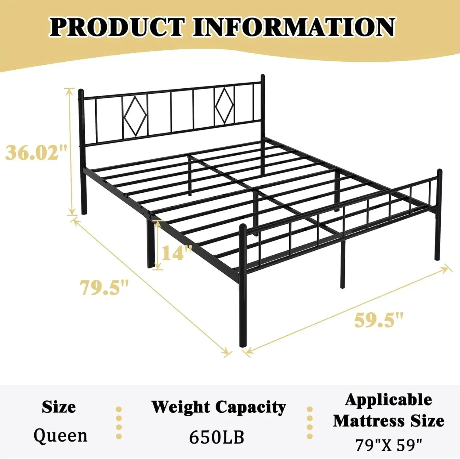 

Bed Frame with Headboard and Footboard No Box Spring Needed Heavy Duty Bed Frame Platform Non-Slip Noise Free