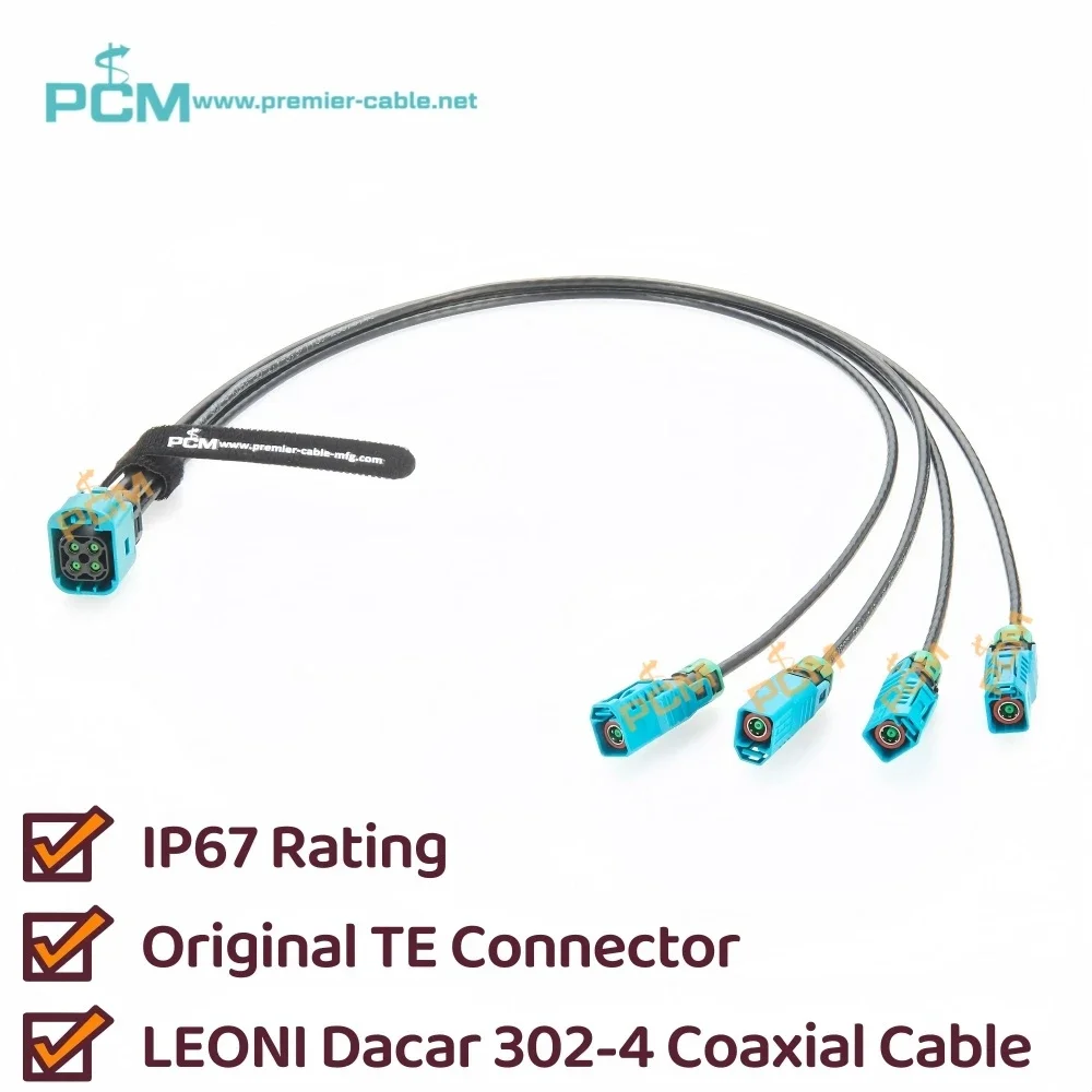 Waterproof 4-in-1 Mini Fakra Female to Fakra Female Coax Cable Original TE Quad Z-Code Automotive ADAS Camera Sensor GPS Radio