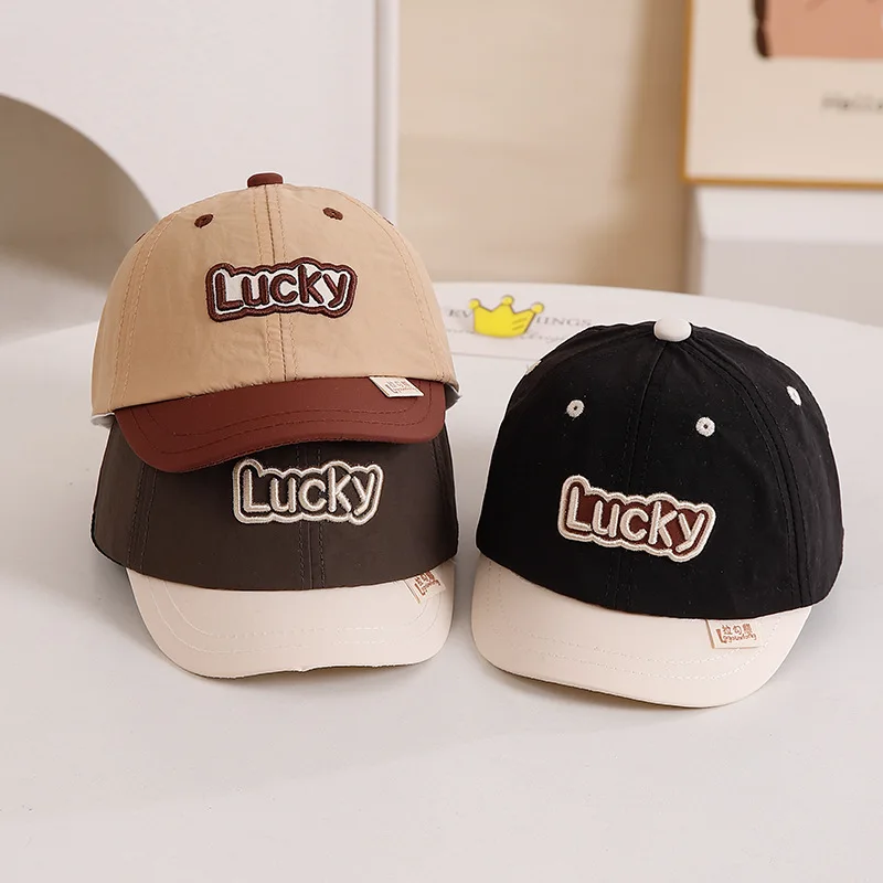 

Модная шапка с буквенным принтом для ребенка, весна-лето, быстросохнущие фуражки, цветные блоки, детская бейсболка с солнцезащитным козырьком, 6-12Mon