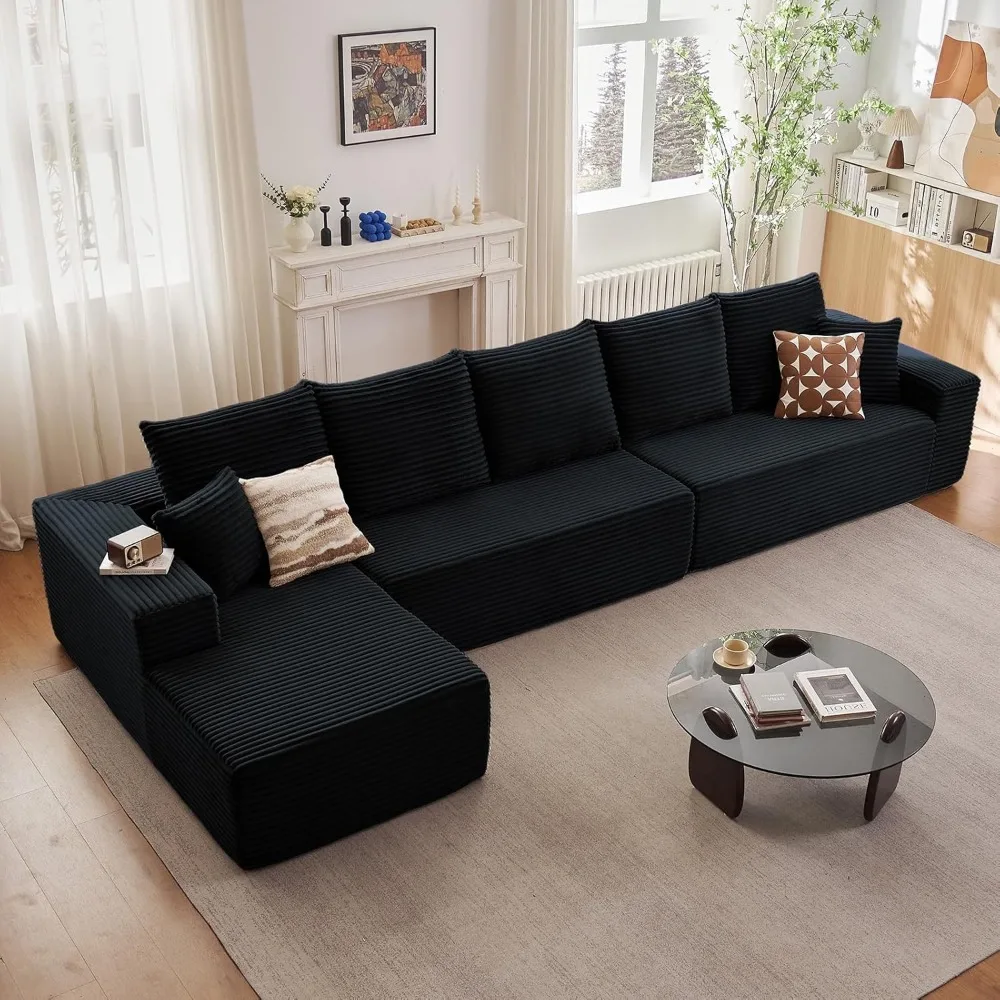 

166.9" Cloud Sectional Couch with L-Shape Chaise, Modern Modular Comfy Sofa Chaise Longue, Upholstered Corduroy Couches Sleeper