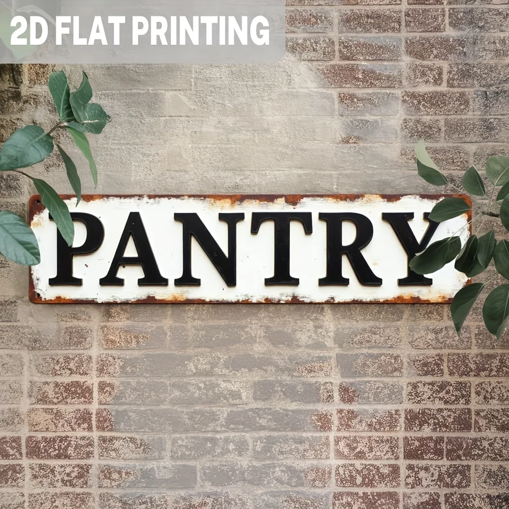 2D Flat, 1pc Vintage Farmhouse Metal Wall Sign - Distressed White with Black Lettering, Rustic Iron Pantry Decoration Suitable