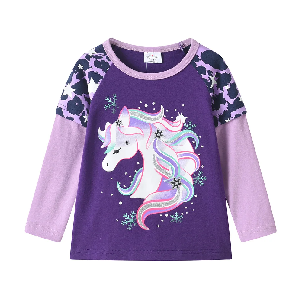 VIKITA Children Clothes Kids Licorne Cartoon Leopard Print Cotton Casual Long Sleeve T Shirt and Pants 2 Pcs Suit Kids Clothing