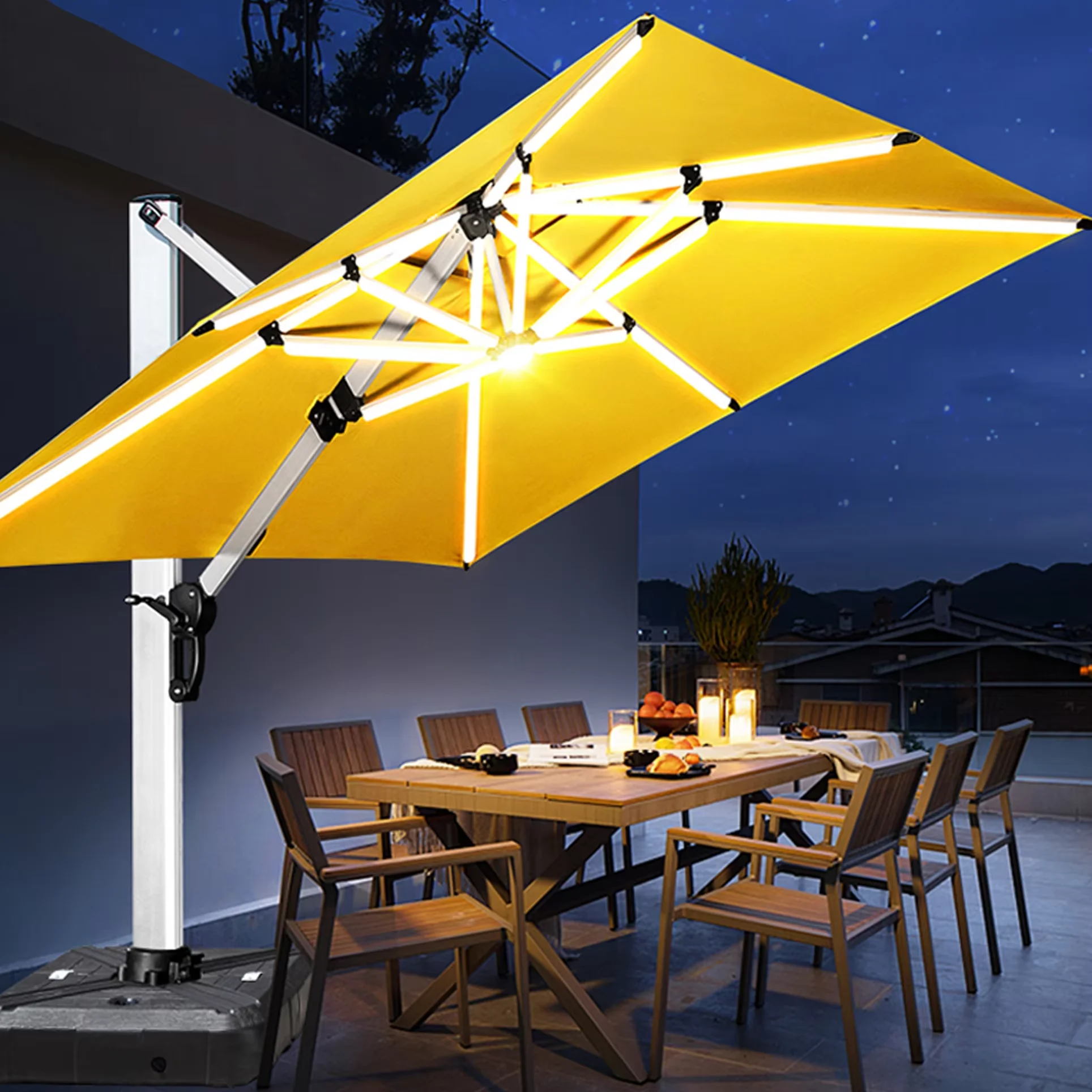 

Good Quality Crochet Patio Umbrella Cotton Tassels Parasol Macrame Ropes Open Umbrella and Base for Outdoor