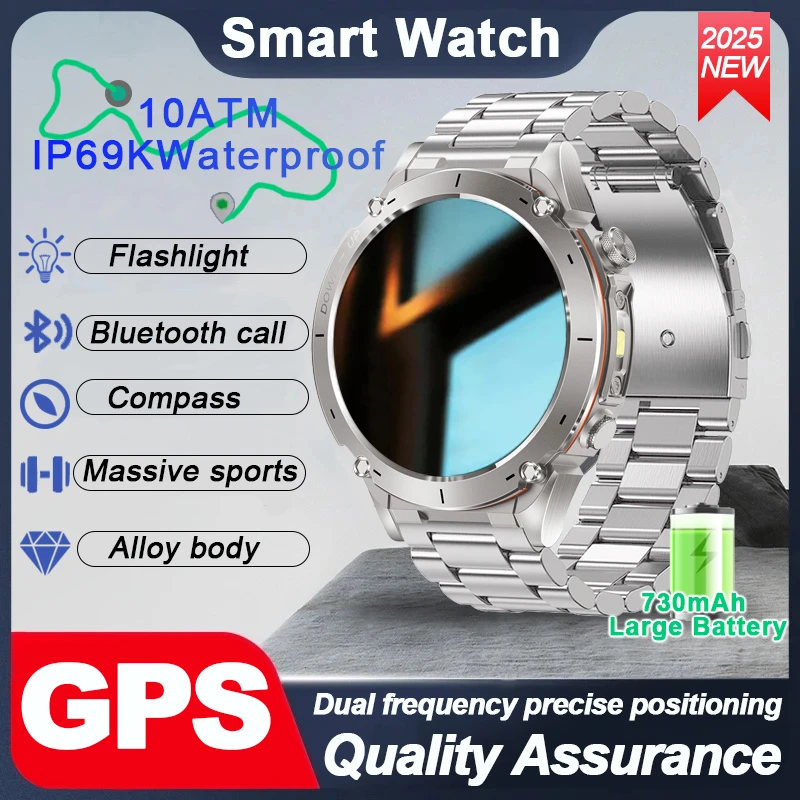 

2025 NEW Outdoor Dual frequency GPS Smart Watch Men AMOLED HD Screen Heart Rate 3ATM Waterproof Sports SmartWatch For AndroidIOS