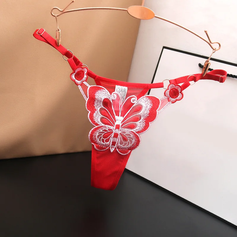 Fashion Sexy Lace G String Thong Women Butterfly Butterfly Embroidery Panties Transparent T Back Briefs Lingere Panty Underwear