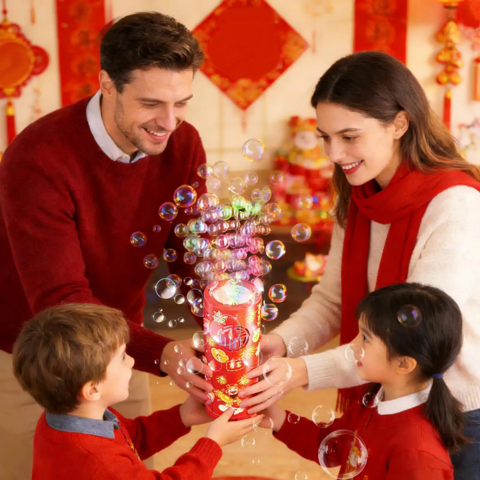 Macchina per Bolle di Sapone a Fuochi d'Artificio, Soffiatore Portatile da Terra, Elettronico Automatico, Regalo per il Capodanno e il Festival delle Primavera