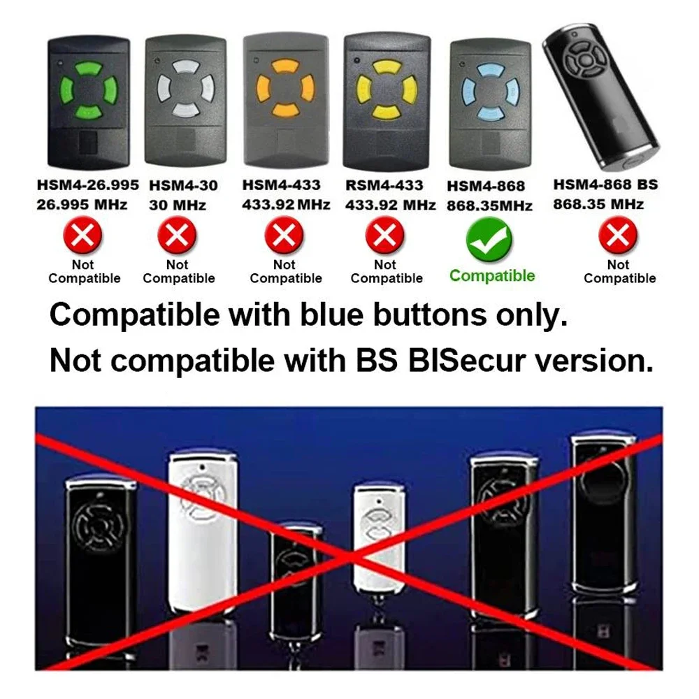 3PCS HORMANN Garage Remote Control 868.35mhz Fixed Code Handheld Transmitter HSM2 HSM4 Blue Button Replacement