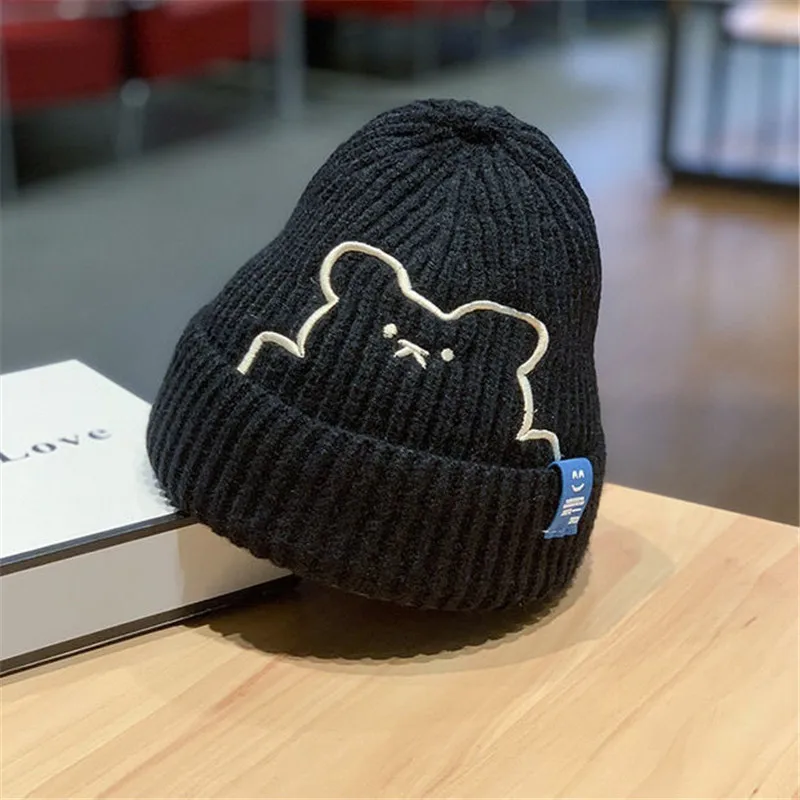 Winter Autumn New Baby Hat Embroidery Bear Warm Knitting Hats for 0-10 Years Boy Girl Children Mother Beanies Bonnet Toddler Cap