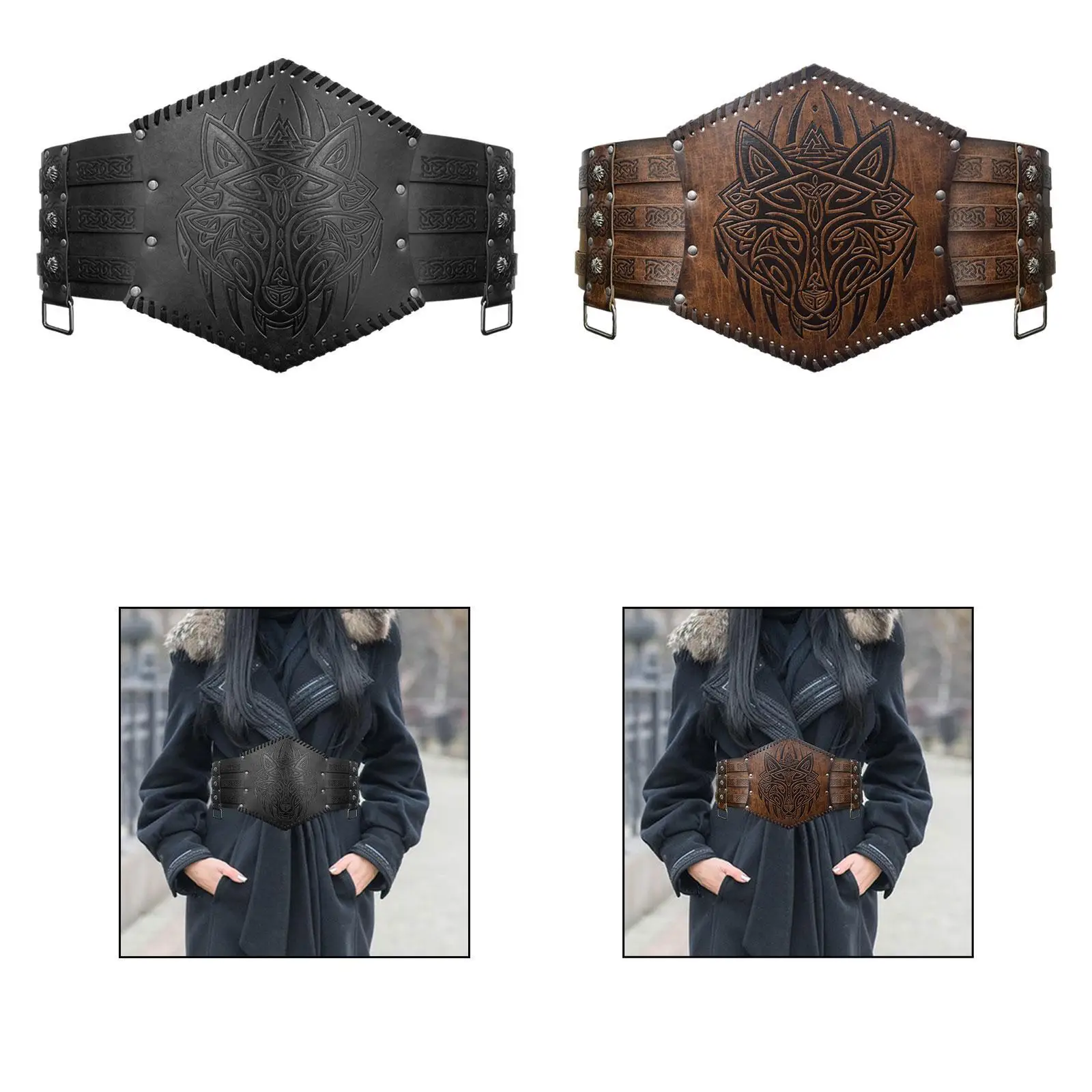 Medieval Waist Belt Kidney Belt with 3 Layer Pin Buckles Knight Belt for Halloween Role Play Performance Photo Prop Dressing up