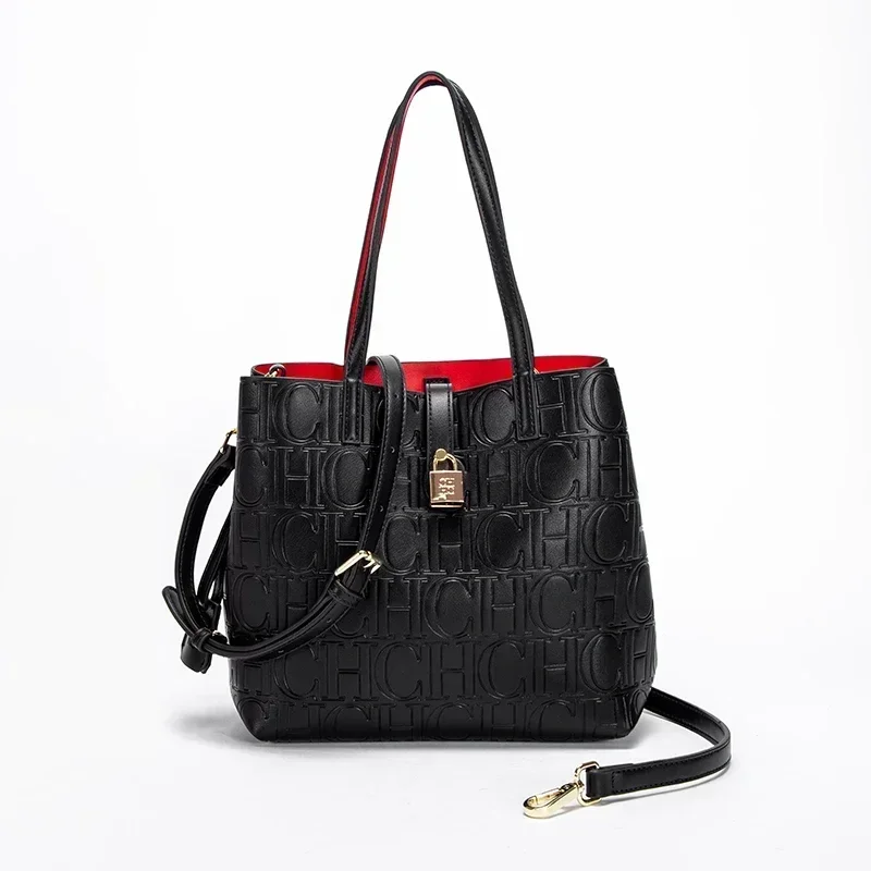 CH High Quality Fashion Ladies Shoulder Bag Senior Sense Pure Colour Letter Print Design Temperament Tote Bag Large Capacity