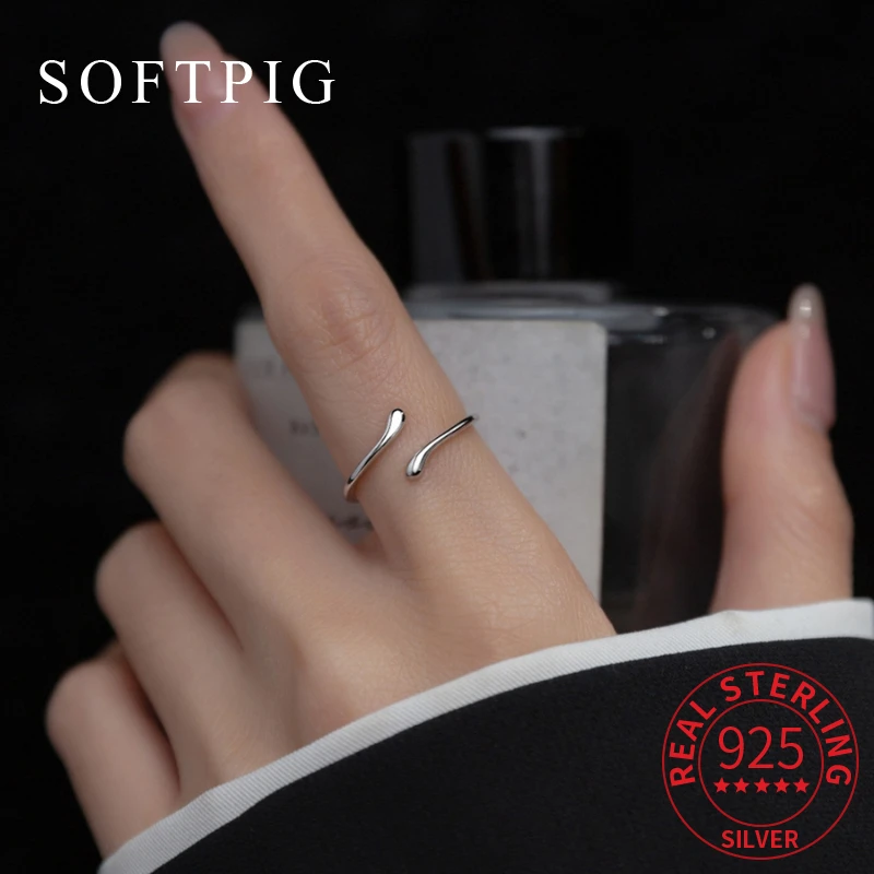 SOFTPIG-anillo ajustable geométrico de Plata de Ley 925 auténtica para mujer, joyería fina para fiesta, accesorios minimalistas Punk