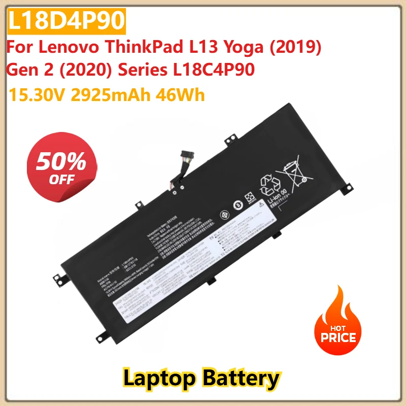 

For Lenovo ThinkPad L13 Yoga (2019) Gen 2 (2020) Series L18C4P90 Replacement Laptop Battery L18D4P90 15.30V 2925mAh 46Wh