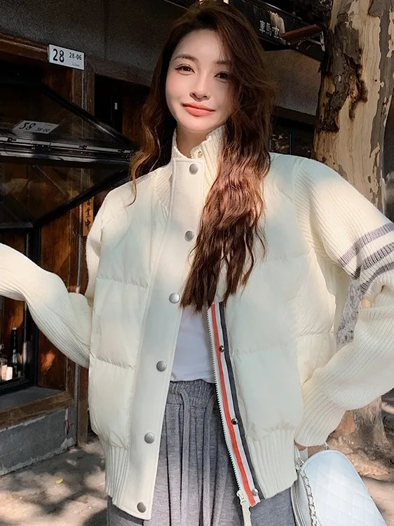 

Winter New Lightweight Women's down Jaet Collar Knitted Splicing Warm Faionable ort Sle Du down Coat for Ladies