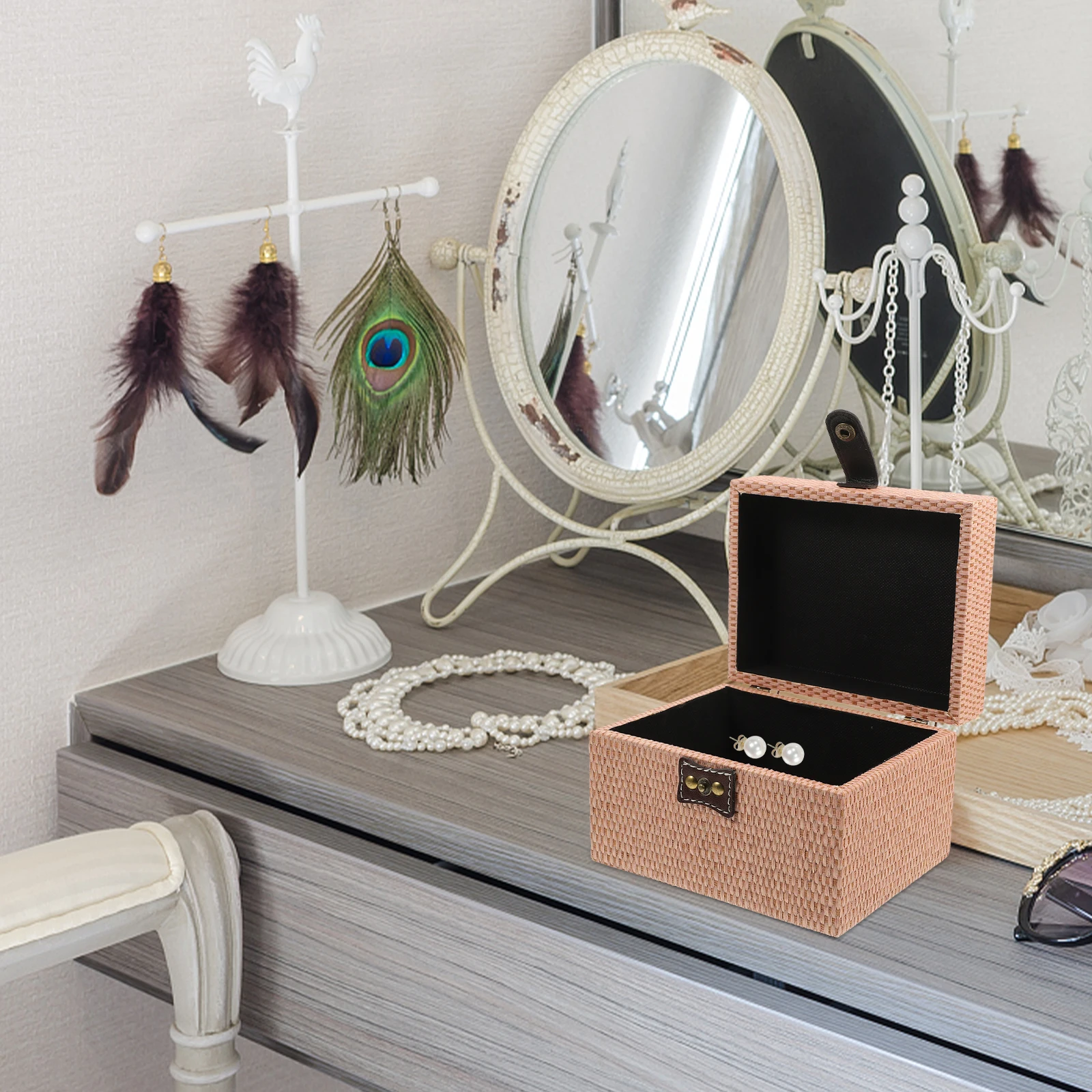 

Wooden Storage Box Vanity Organizers and Earrings Jewelry Container Boxes for Women