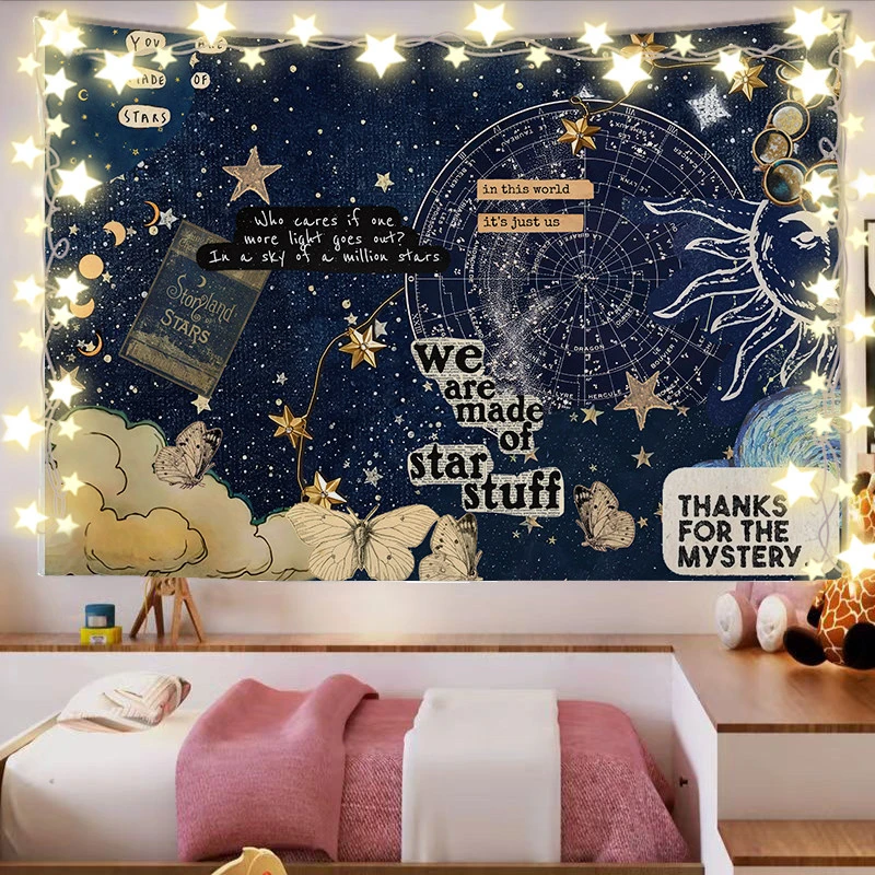 VIKAMA Starry Sky Moon Mandala Tapestry, 6 Assorted Designs, Wall Hanging Art for Bedroom Living Room