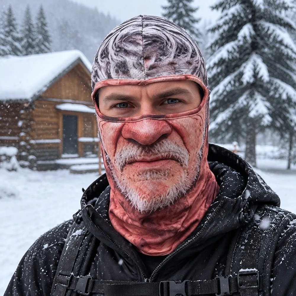 3D Face Printed Old Man Balaclava Face Mask Full Coverage White Mustache Funny Ski Mask Stretch Breathable Eye Hole