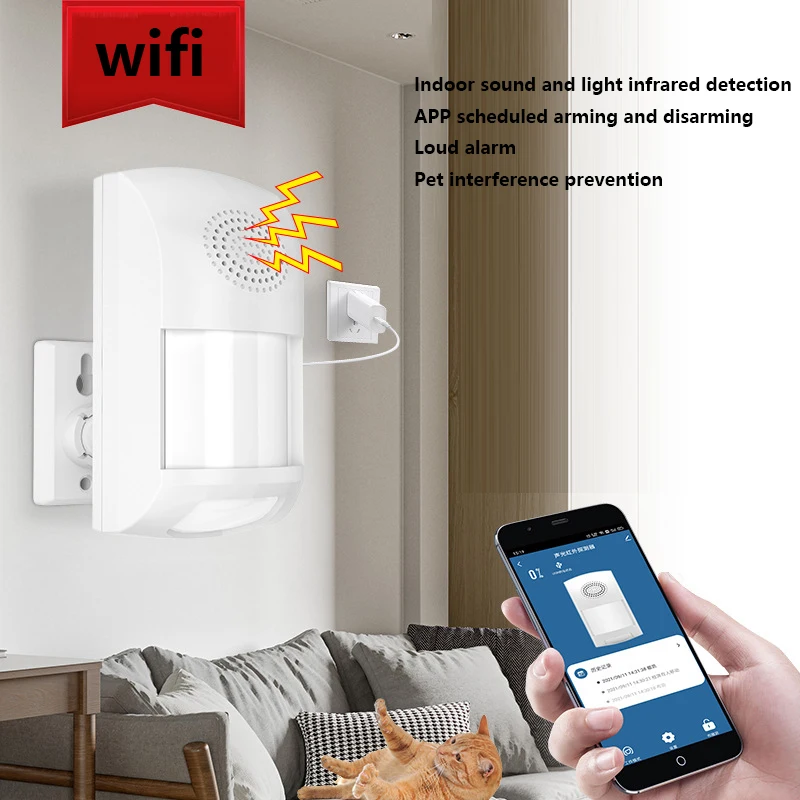 

WiFi sound and light infrared alarm Indoor human sensor burglar alarm Intrusion alarm Pet-proof