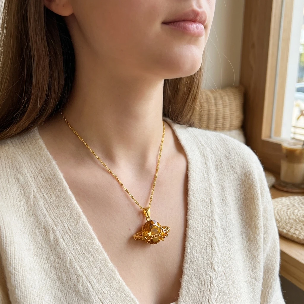 Luxury Gold Color Planet Necklace for Women Sparkling Crystal Zircon Star Planet Pendant Choker 2026 Trend Party Jewelry Gift