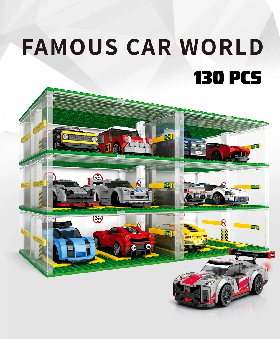 SEMBO BLOCK Rennfahrzeug-Garage Bausteine MOC Supersportwagen-Parkplatz Auto-Aufbewahrungsbox Bausteine Spielzeugauto Geburtstags-/Festtagsgeschenk – Detail 1