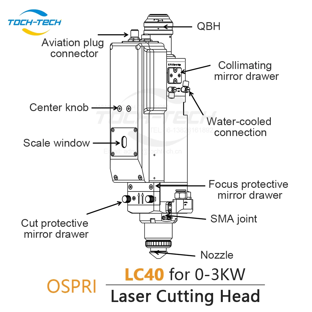 Auto Focalização Cabeça De Corte A Laser, Máquina De Corte A Laser De Fibra, 0-3kW, QBH OSPRI, LC20S, LC40