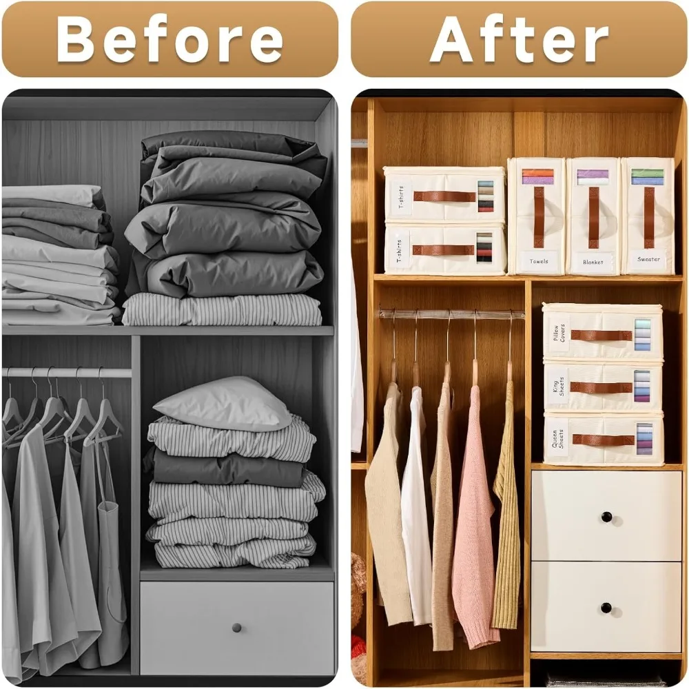 Organizadores de lençóis de 6 pacotes com zíper, etiqueta e alça - caixa de armazenamento para roupas, roupas e brinquedos