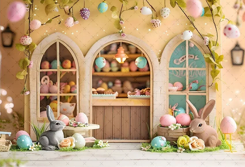 Mehofond-子供の写真の背景、イースターエッグショップ、花、ウサギ、誕生日パーティー、肖像画の装飾、背景、写真スタジオ、春
