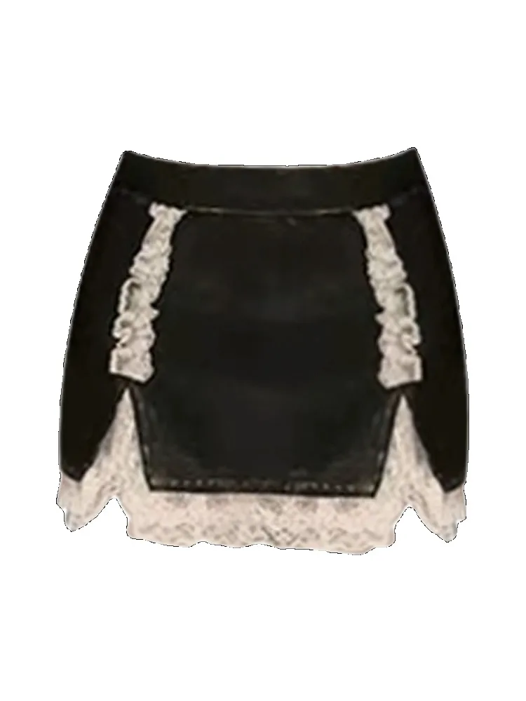 Sweet Split Lace Patchwork Causal Women Skirts Contrast Color All Match Skirt Sexy Chic Fashion Vintage Elegant Mujer Faldas