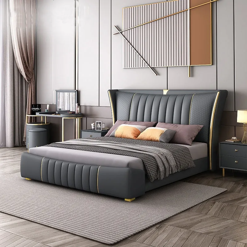 Light luxury Italian leather modern simple 1.8 meters double bed