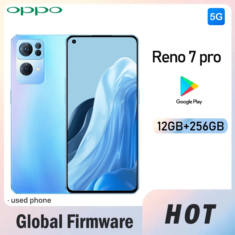OPPO Reno 7 pro 5G(CPH2293) smartphone Global firmware ColorOS 12 MTk Dimensity 1200-MAX 6.5-inch 12GB 256GB 50MP Used Phone