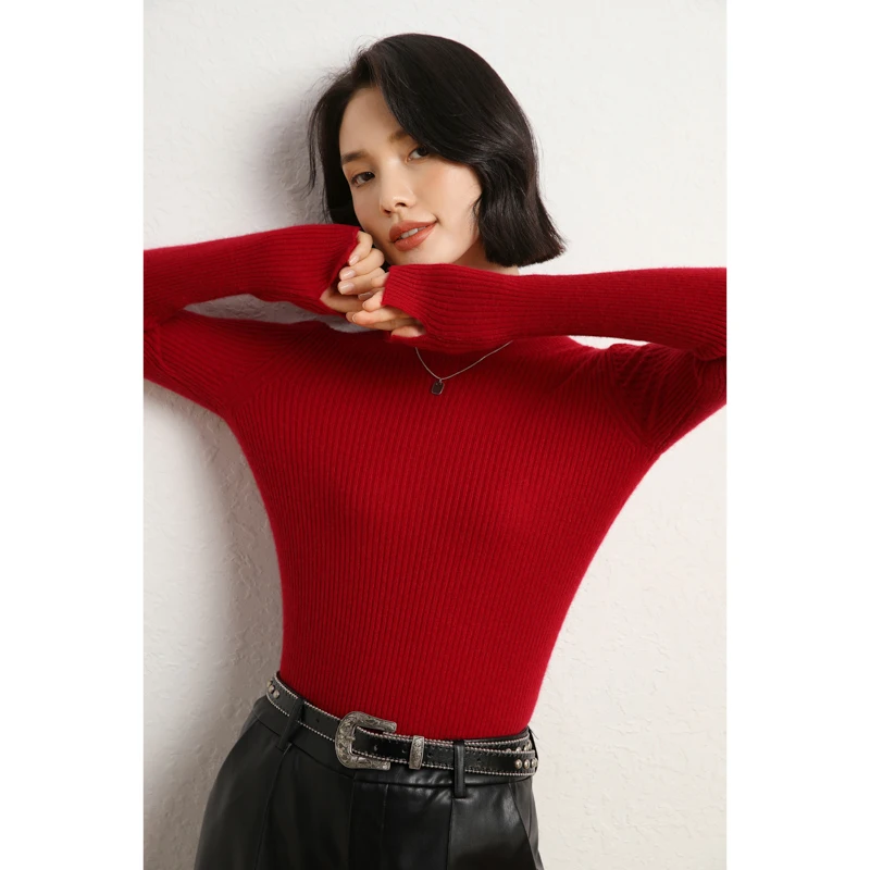 High Quality 100% Cashmere Women Slim Mock-neck Pullovers Autumn Winter Basic Cashmere Sweater Warm Long Sleeve Bottom Clothing