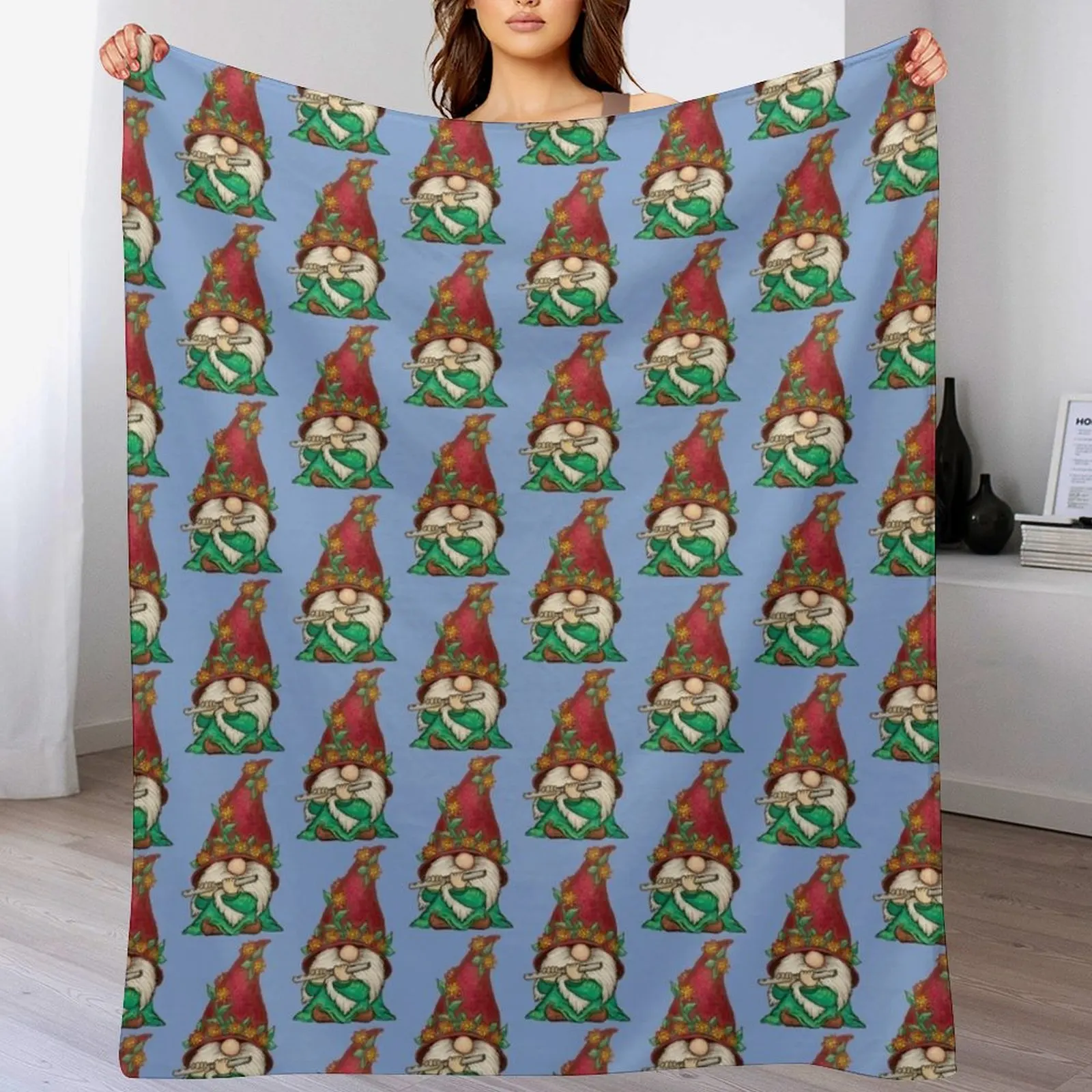 Gnome playing the Flute Throw Blanket Decorative Sofas Travel Blankets