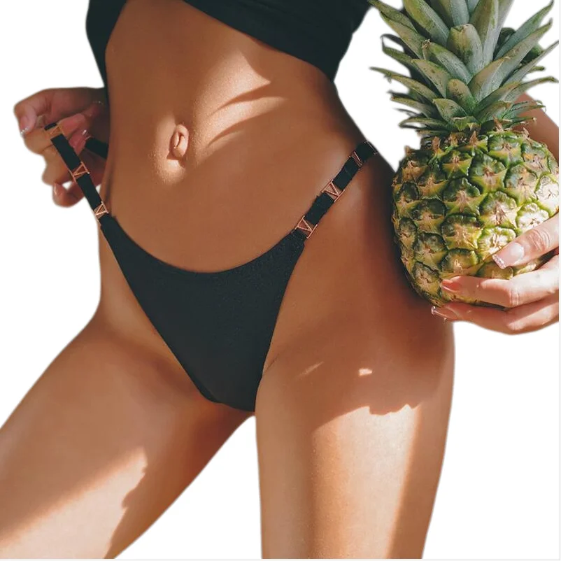 Women's Sexy Low Rise Tanga Panties with V Metal Accents Comfortable Thin Strap Underwear