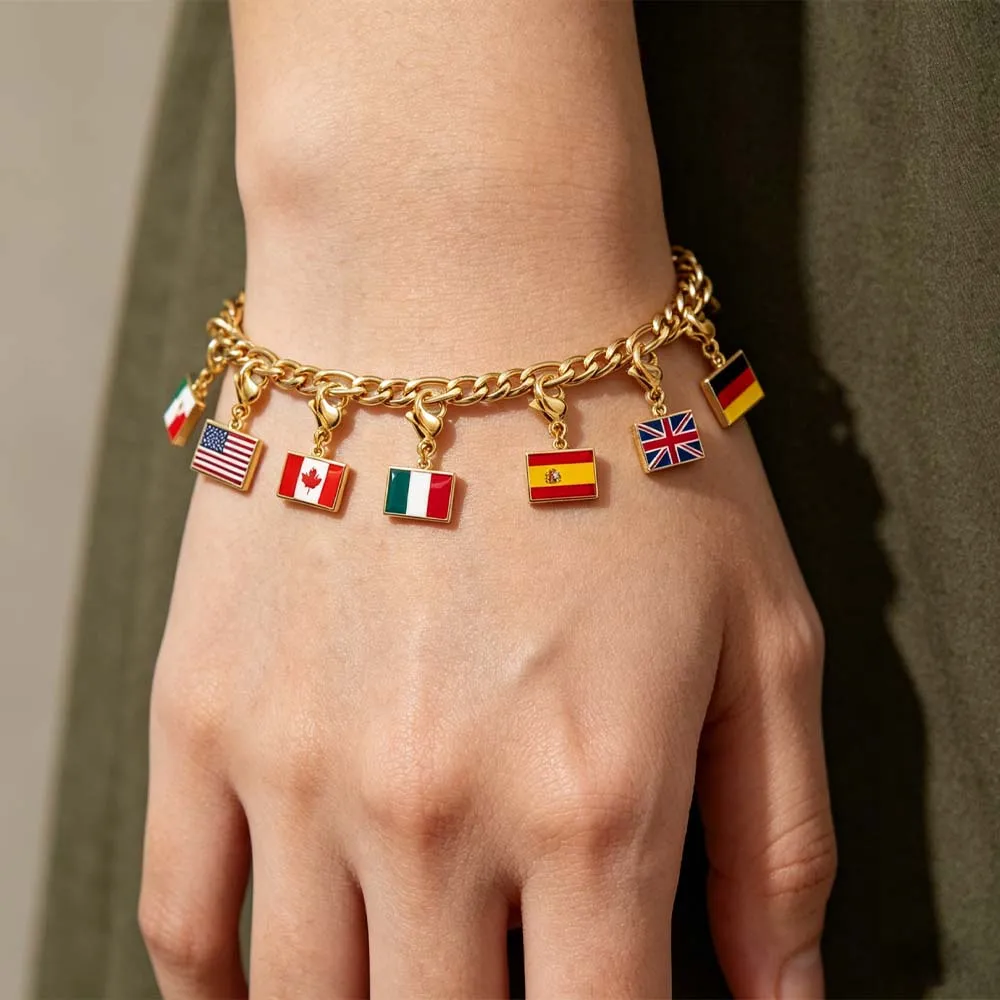 Couple Custom DIY Small National Country Flag Charms Bracelet For Woman Men Personalized Stainless Steel Gift Jewelry Hand Made