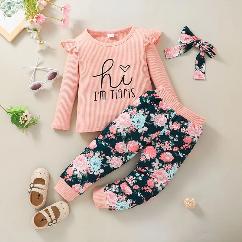 Baby Girl 2Pcs Clothing Set 1-6Years Fashion Long Sleeve T-shirt and Long Pants Kids Wear Toddler Infant Clothes Outfit Suit