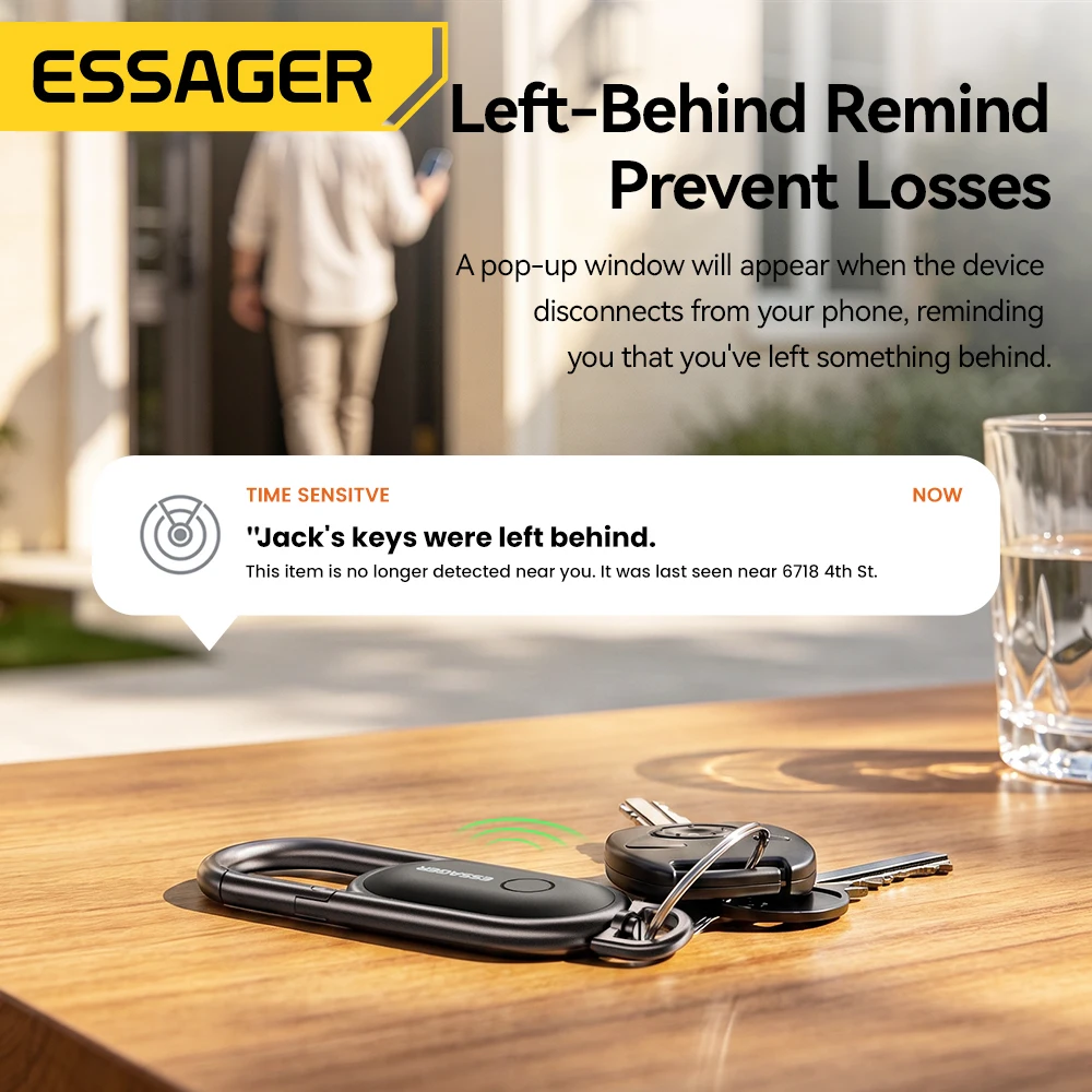 ESSAGER Smart GPS Tracker Anti-Loss Tracker Tag Device With Carabiner For IOS Apple Find My App Car Key Pet Kids Locator Finder
