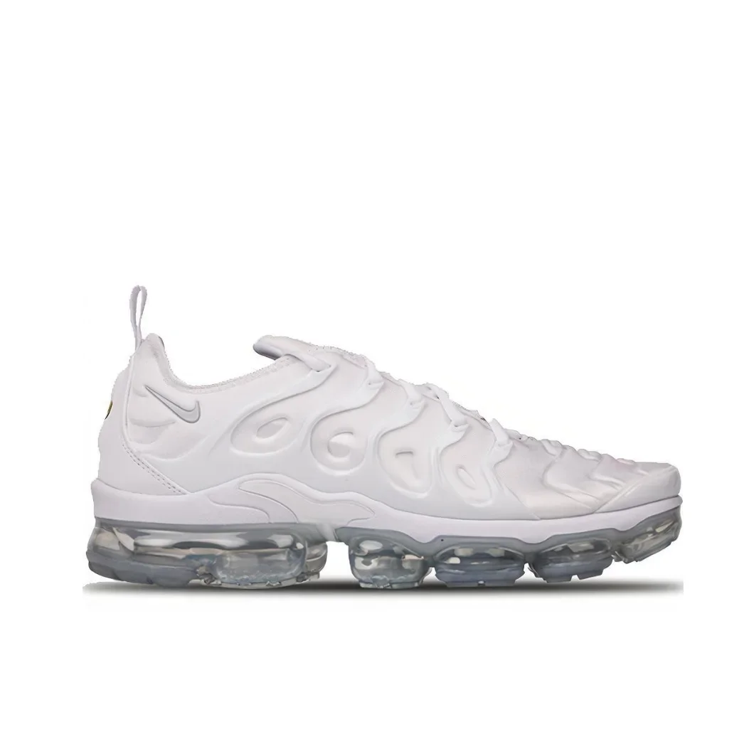 Nike Vapormax Plus Men's and Women's Low Top Air Cushion Running Shoes Comfortable Shock Absorption Anti slip Casual Shoes White