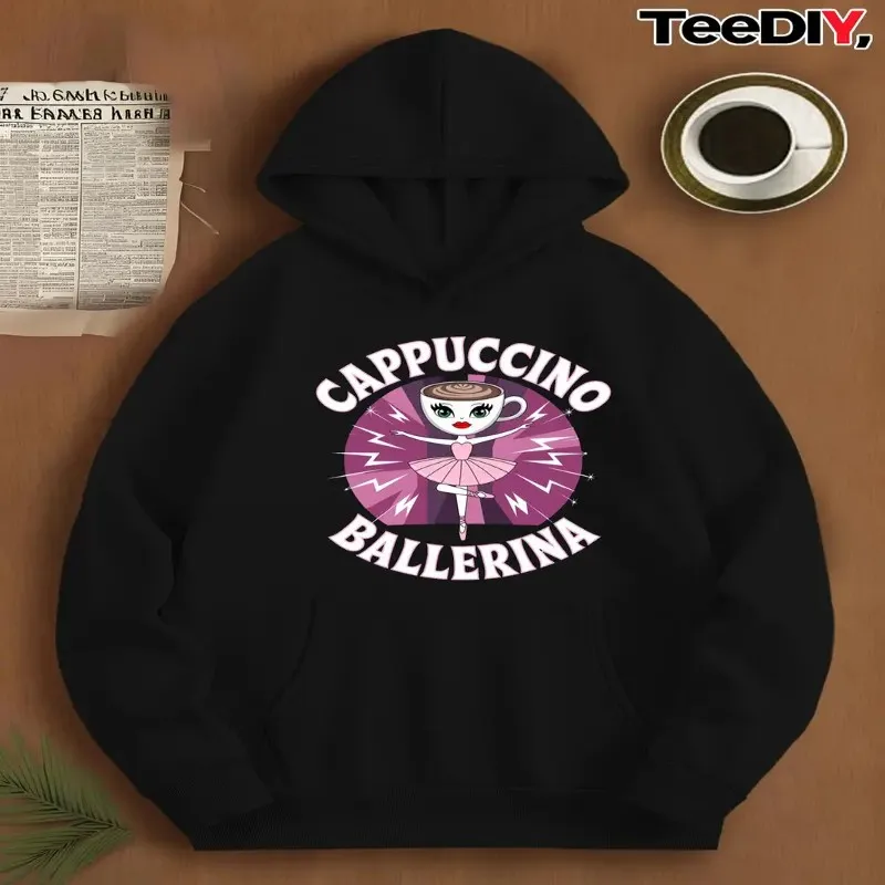 

Fall Winter Female Women Plus Size Sweatshirt Oversize Clothes Cappuccino Ballerina Graphic Round Neck Street Style Fashionable