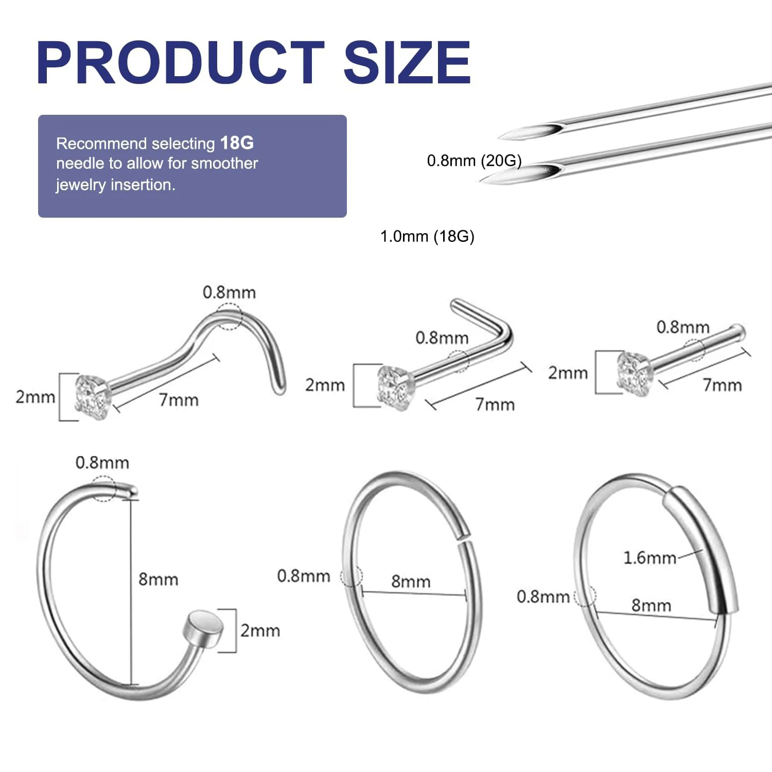 Nose Septum Rings Nails and Piercing Needles Disposable Piercing Clamps Gloves Clean Pads Home DIY Self Body Piercing Tools Kit