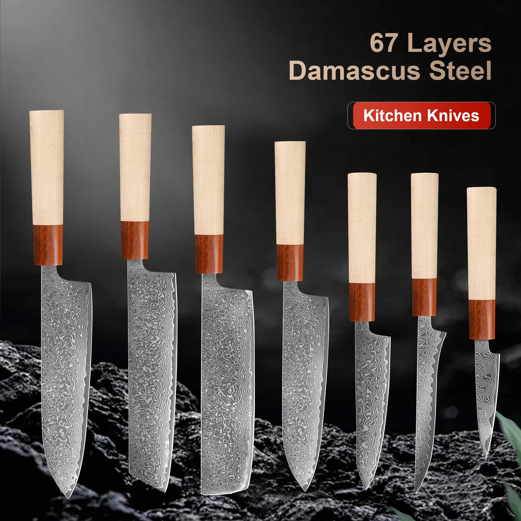 1-7PCS 67 Layer Damascus Steel knife 8 inch chef knife Japanese  Cut Meat Kitchen Knife Super sharp kitchen Nakiri Knife