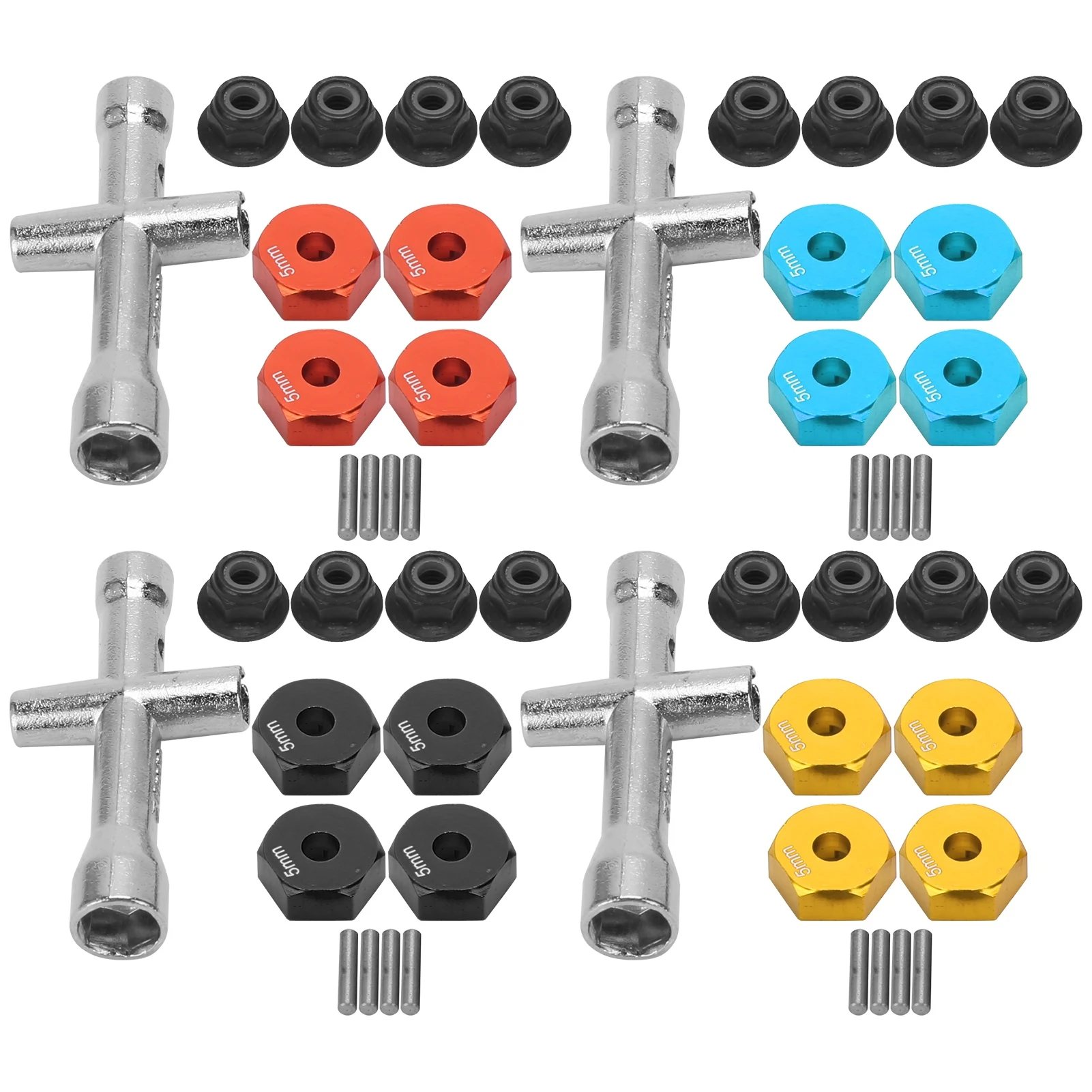 12mm Wheel 5mm Thickness Hex Adapter Cross Wrench M4 NonSlip Nut Set for 1/10 RC Car